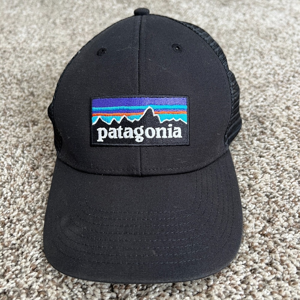 Patagonia Fitz Roy Logo 6-P Mesh Snapback Adjustable Baseball Cap Hat Black